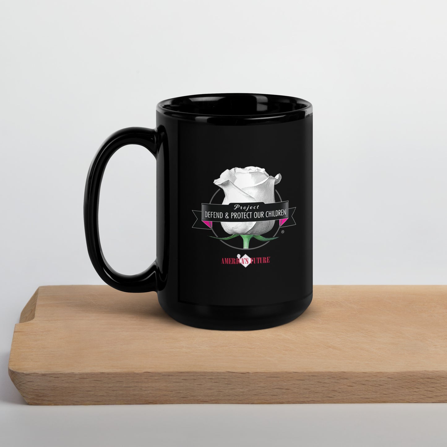 Project Defend & Protect Our Children Black Glossy Mug | Awareness & Advocacy Gift