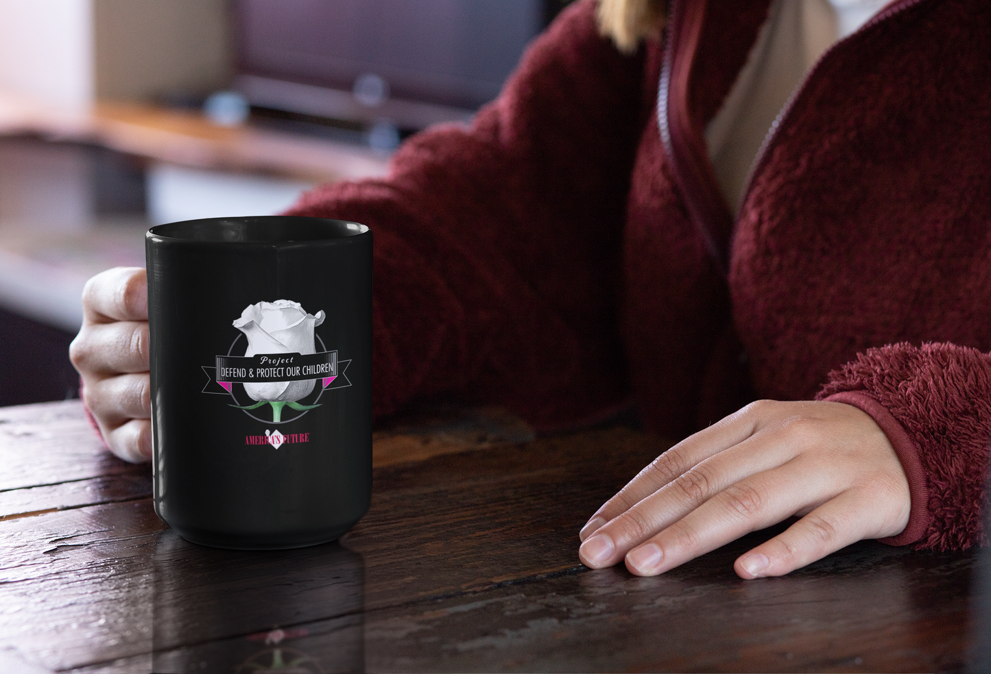 Project Defend & Protect Our Children Black Glossy Mug | Awareness & Advocacy Gift