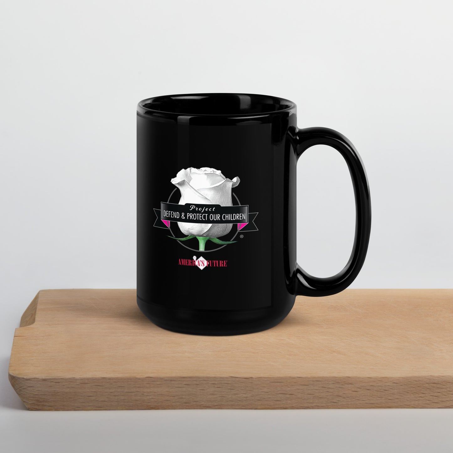 Project Defend & Protect Our Children Black Glossy Mug | Awareness & Advocacy Gift