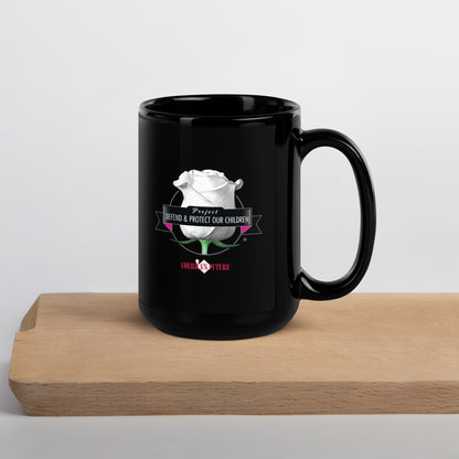 Project Defend & Protect Our Children Black Glossy Mug | Awareness & Advocacy Gift