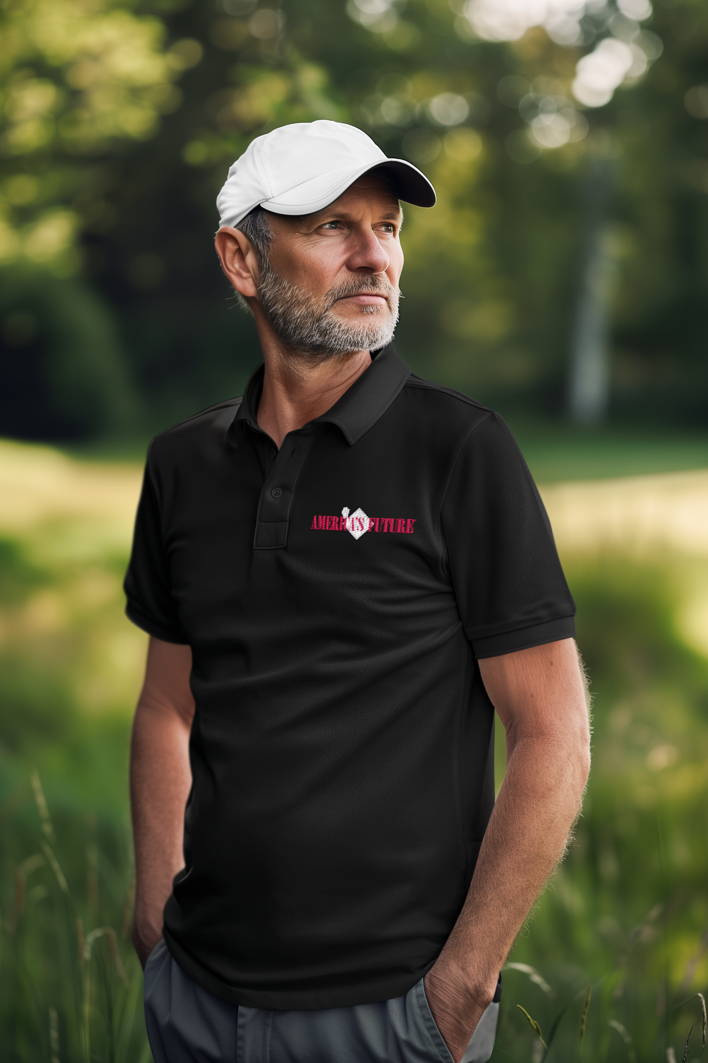 America’s Future Premium Men’s Polo Shirt | Patriotic Embroidered Polo