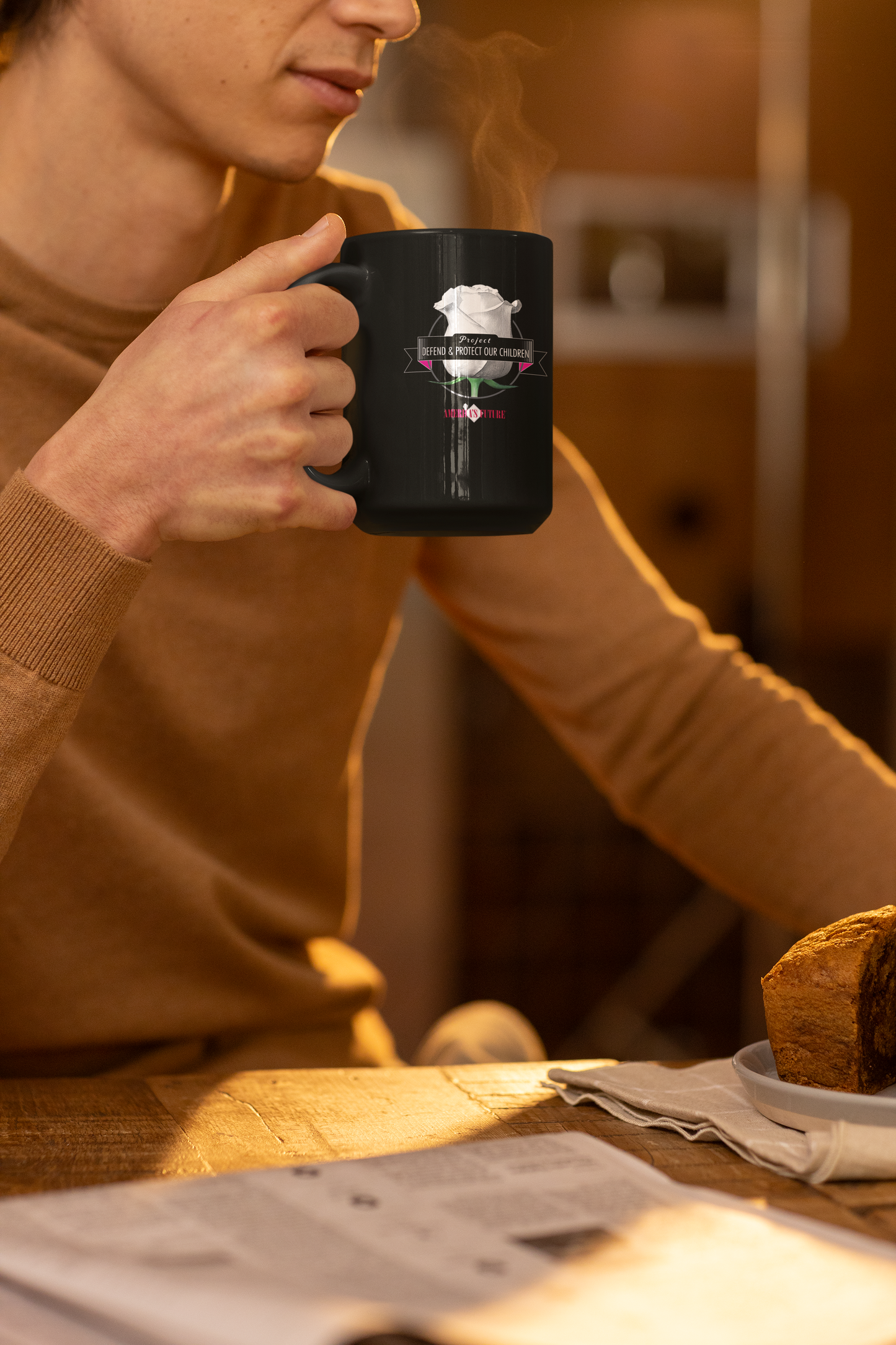 Project Defend & Protect Our Children Black Glossy Mug | Awareness & Advocacy Gift