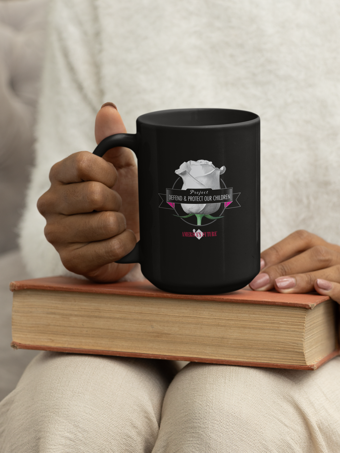 Project Defend & Protect Our Children Black Glossy Mug | Awareness & Advocacy Gift