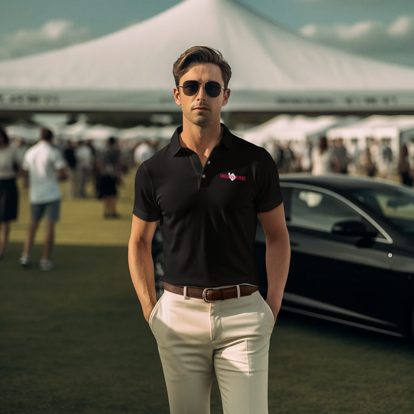 America’s Future Premium Men’s Polo Shirt | Patriotic Embroidered Polo