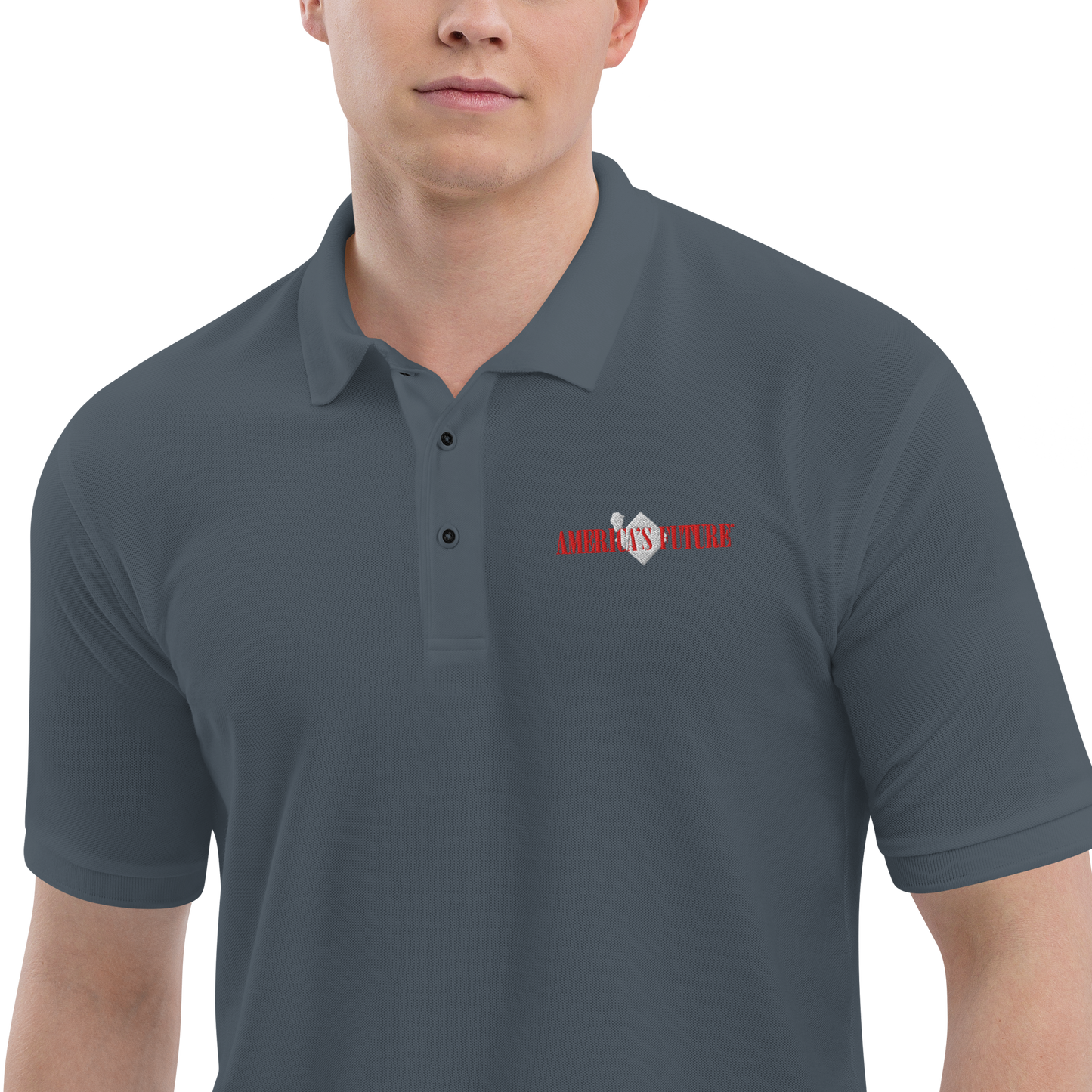 America’s Future Premium Men’s Polo Shirt | Patriotic Embroidered Polo